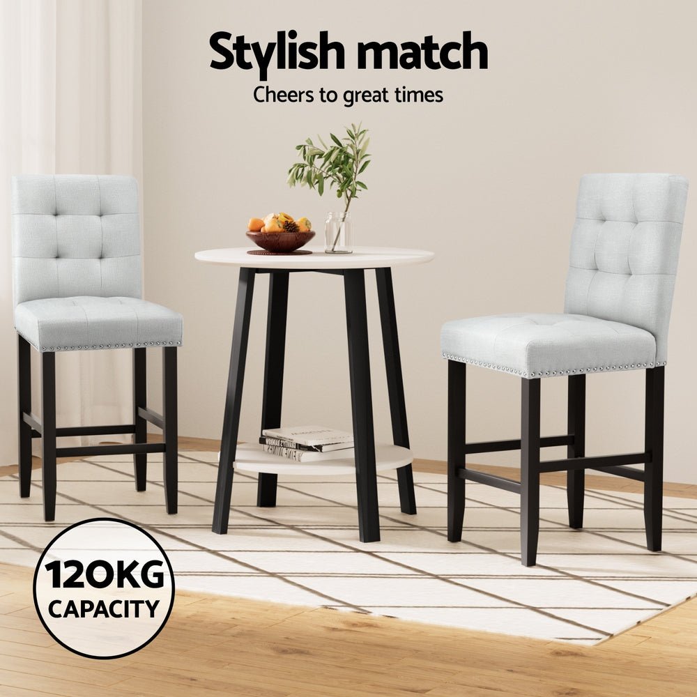 Artiss 4x Bar Stools Kitchen Dining Chairs Counter Fabric Stool Wooden Ada Grey - OZ Home Deals
