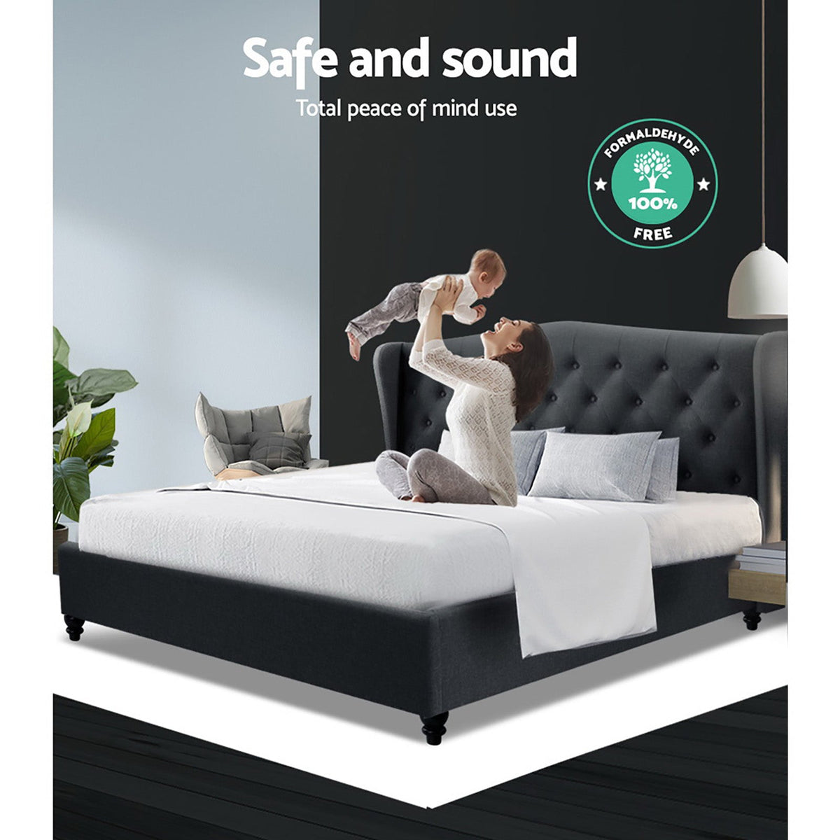 Artiss Bed Frame Queen Size Charcoal PIER - OZ Home Deals