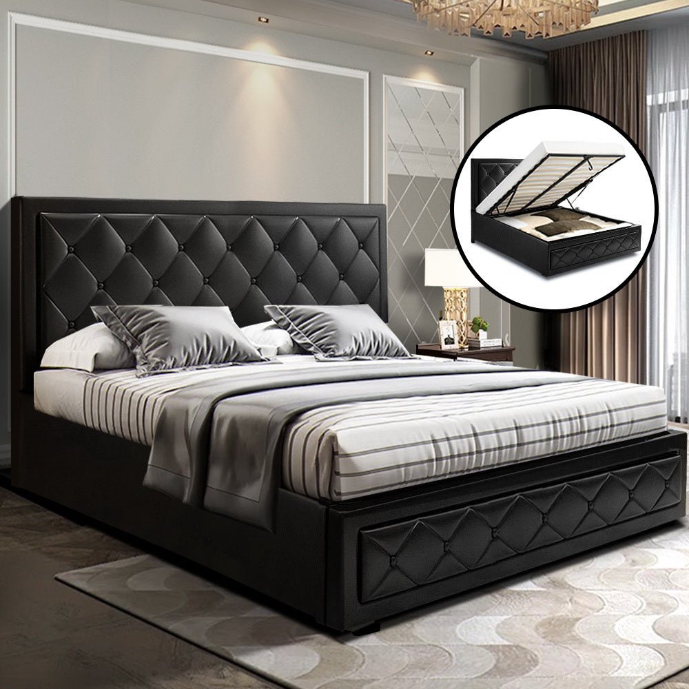 Artiss Bed Frame Queen Size Gas Lift Black TIYO - OZ Home Deals