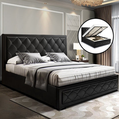 Artiss Bed Frame Queen Size Gas Lift Black TIYO - OZ Home Deals