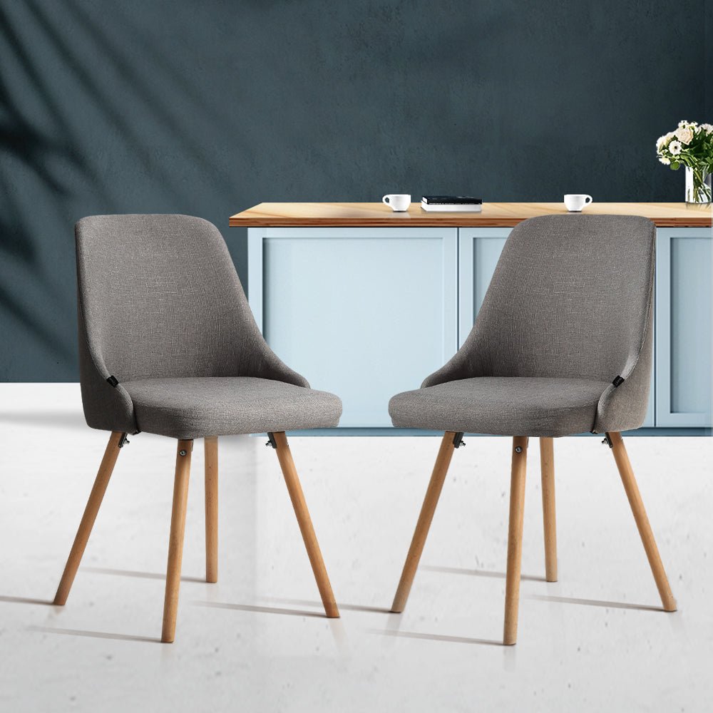 Artiss Dining Chairs Set of 2 Fabric Wooden Grey - OZ Home Deals
