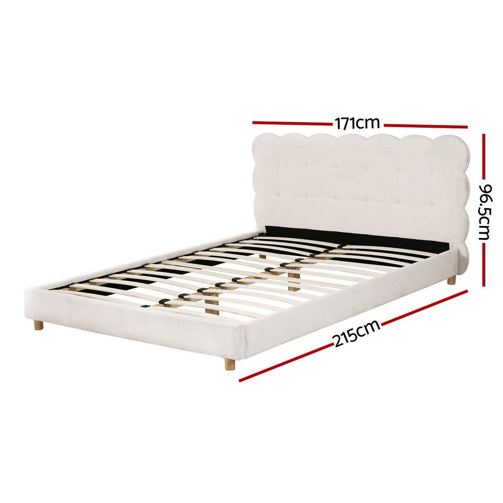 Artiss Queen Bed Frame Cloud Headboard Boucle Fabric Mattress Platform Base White - OZ Home Deals