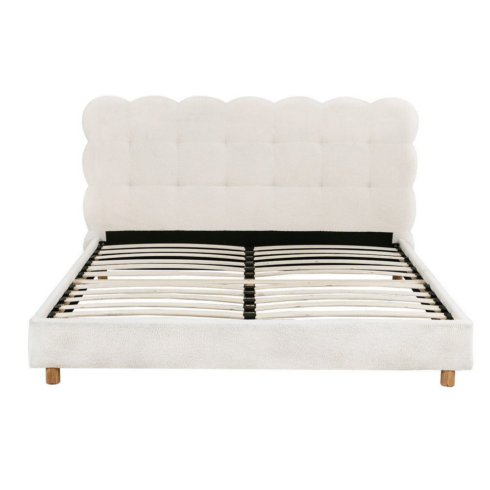 Artiss Queen Bed Frame Cloud Headboard Boucle Fabric Mattress Platform Base White - OZ Home Deals