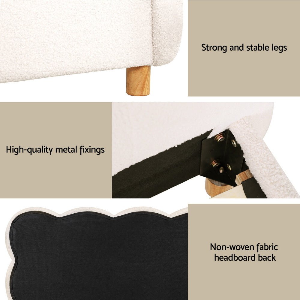 Artiss Queen Bed Frame Cloud Headboard Boucle Fabric Mattress Platform Base White - OZ Home Deals