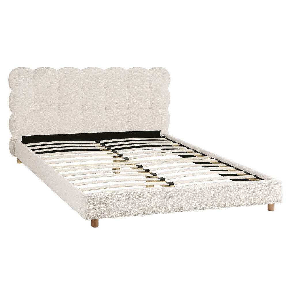 Artiss Queen Bed Frame Cloud Headboard Boucle Fabric Mattress Platform Base White - OZ Home Deals