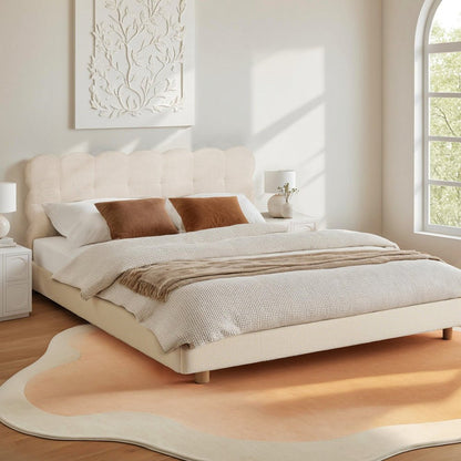 Artiss Queen Bed Frame Cloud Headboard Boucle Fabric Mattress Platform Base White - OZ Home Deals