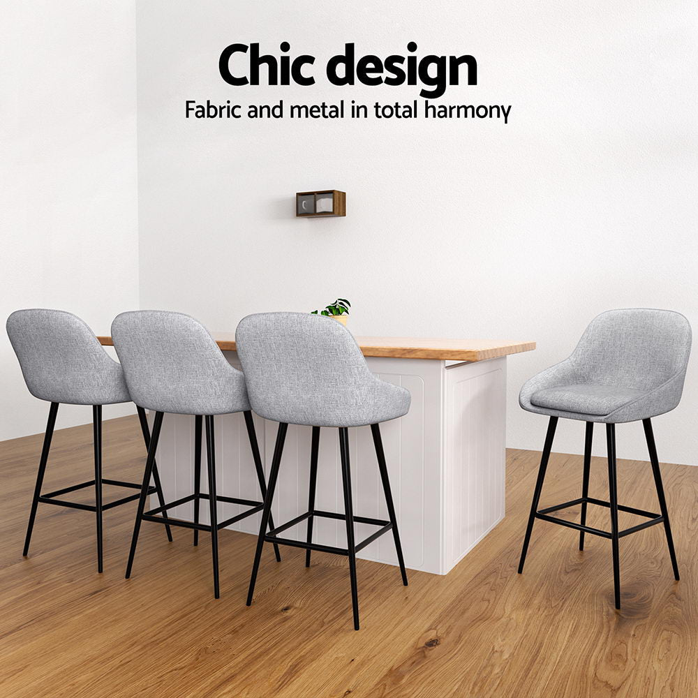 Arugma Linen Bar Stools – Set of 4 (Grey &amp; Black) - OZ Home Deals