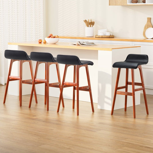 Aurex PU Leather Bentwood Bar Stools – Set of 4 (Black) - OZ Home Deals