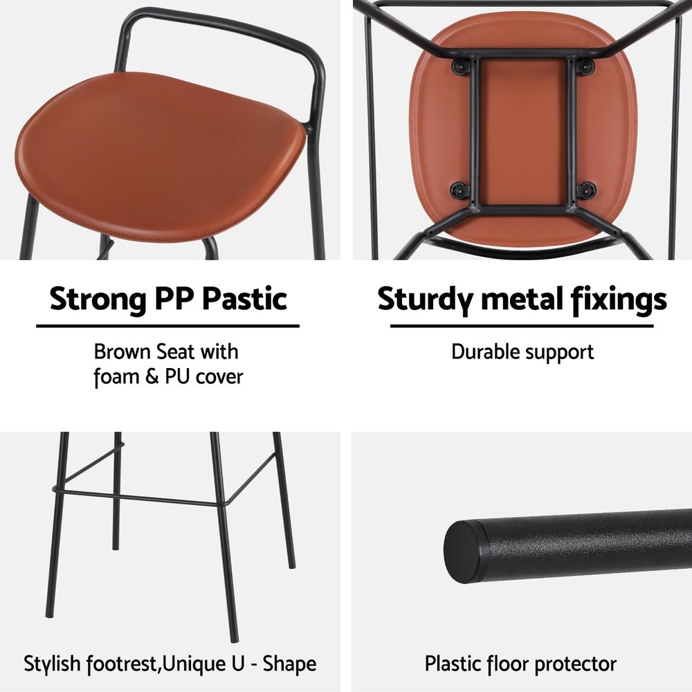 Barossa 2 - Piece PU Leather Bar Stools – Brown & Black - OZ Home Deals