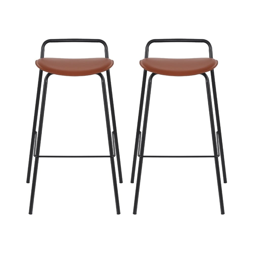 Barossa 2 - Piece PU Leather Bar Stools – Brown & Black - OZ Home Deals