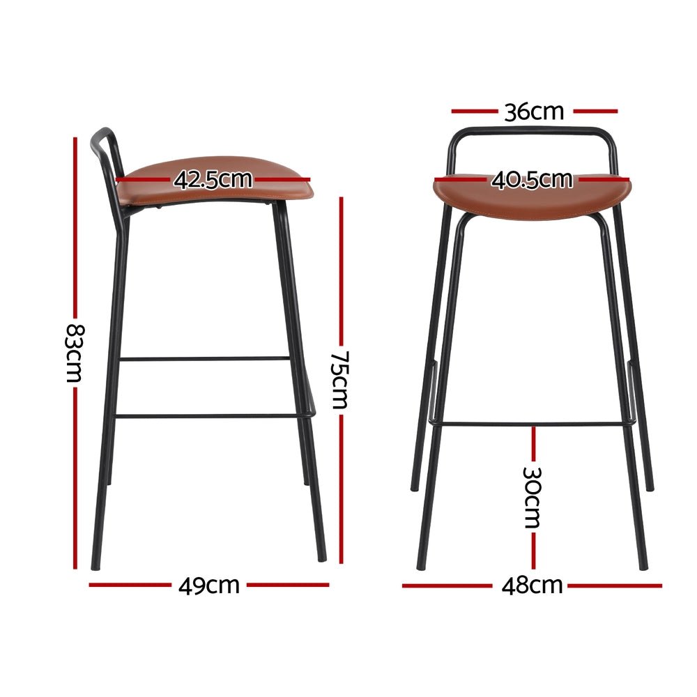 Barossa 2 - Piece PU Leather Bar Stools – Brown & Black - OZ Home Deals