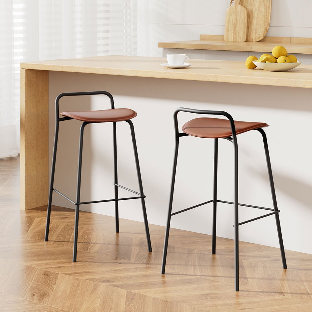 Barossa 2 - Piece PU Leather Bar Stools – Brown & Black - OZ Home Deals