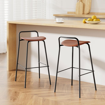 Barossa 2 - Piece PU Leather Bar Stools – Brown & Black - OZ Home Deals