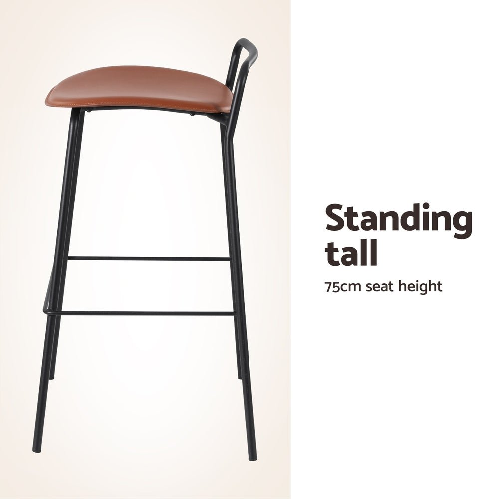 Barossa 2 - Piece PU Leather Bar Stools – Brown & Black - OZ Home Deals