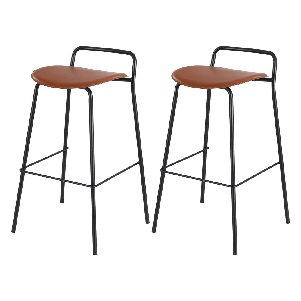 Barossa 2 - Piece PU Leather Bar Stools – Brown & Black - OZ Home Deals