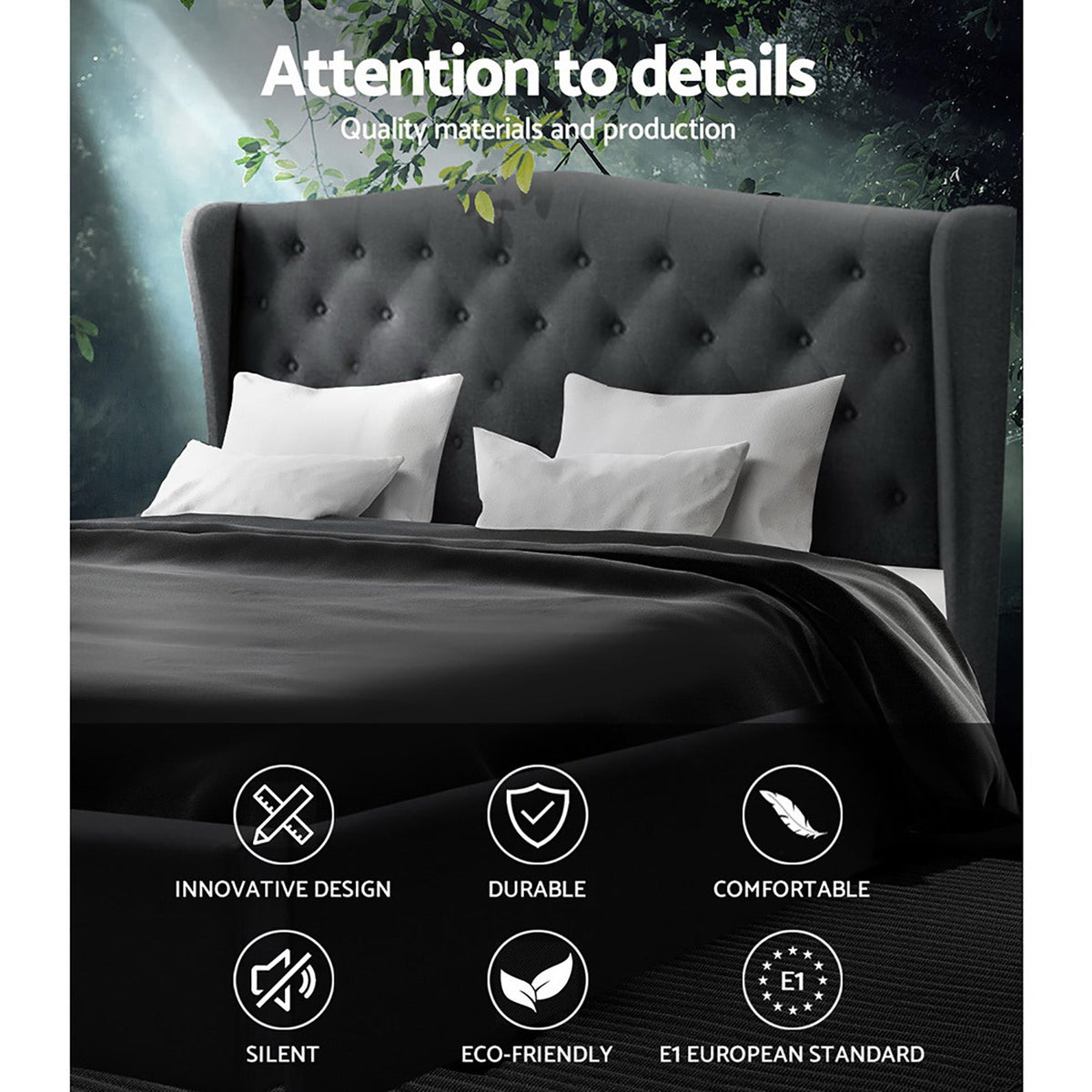 Bed Frame King Size Charcoal PIER - OZ Home Deals