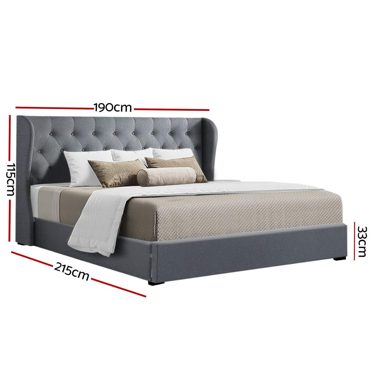 Bed Frame King Size Gas Lift Grey ISSA - OZ Home Deals