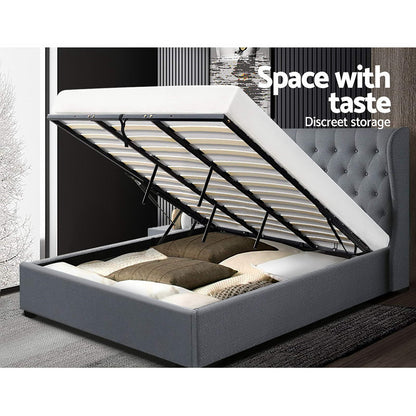 Bed Frame King Size Gas Lift Grey ISSA - OZ Home Deals