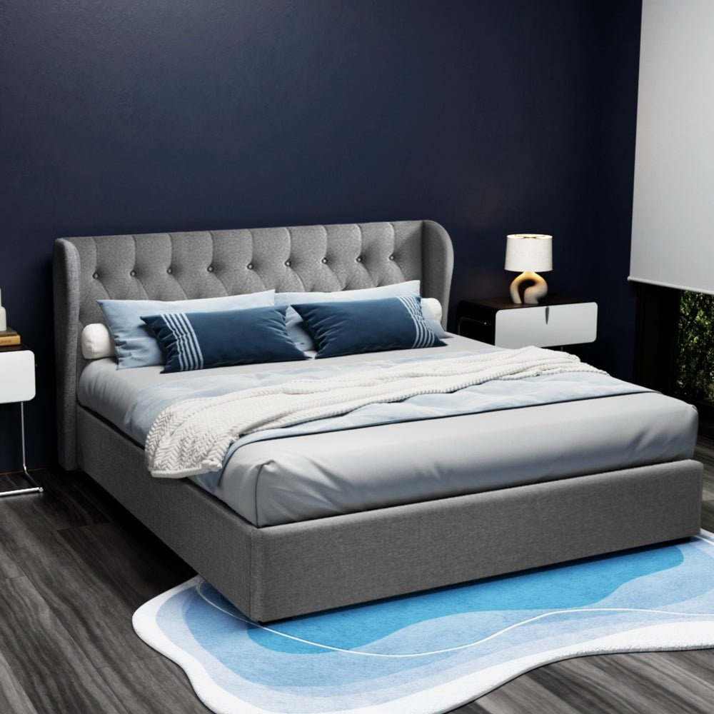 Bed Frame King Size Gas Lift Grey ISSA - OZ Home Deals