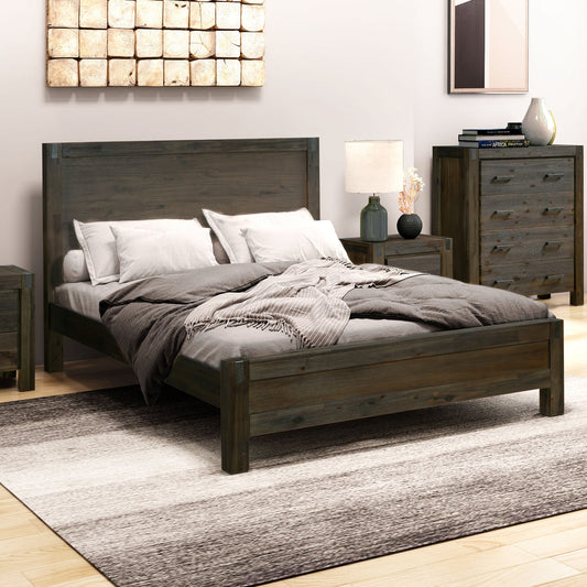 Bed Frame King Size in Solid Wood Veneered Acacia Bedroom Timber Slat in Chocolate - OZ Home Deals