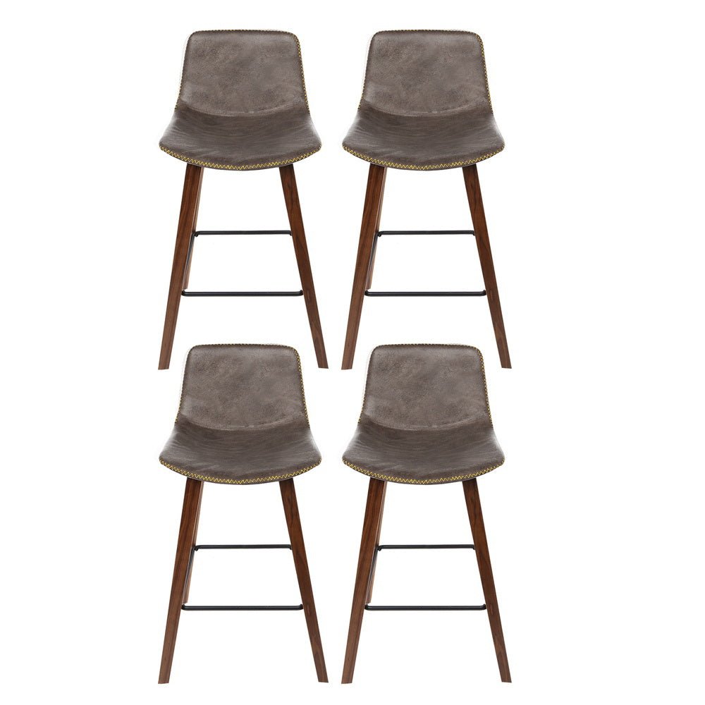 Bentwood Walnut PU Leather Bar Stools – Set of 4 - OZ Home Deals