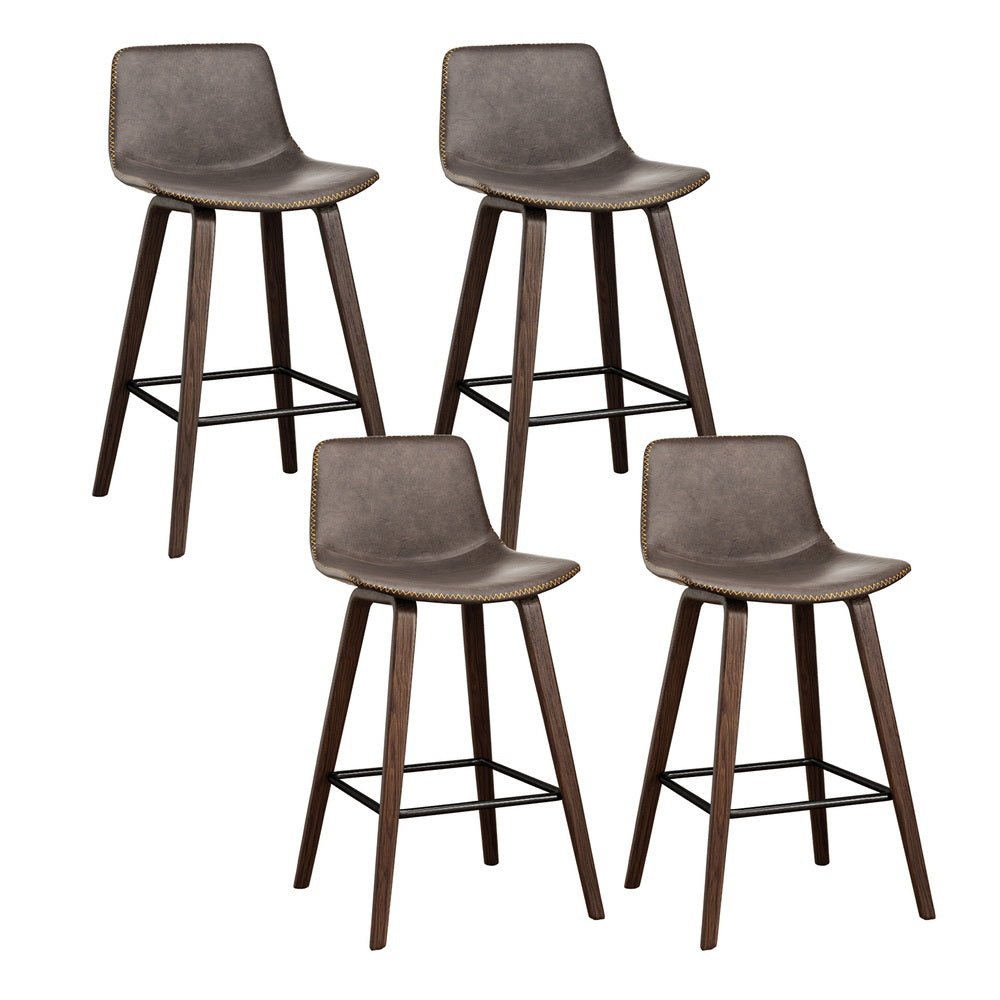 Bentwood Walnut PU Leather Bar Stools – Set of 4 - OZ Home Deals