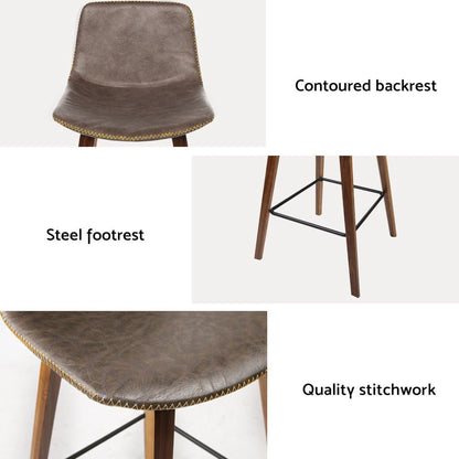 Bentwood Walnut PU Leather Bar Stools – Set of 4 - OZ Home Deals