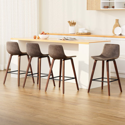 Bentwood Walnut PU Leather Bar Stools – Set of 4 - OZ Home Deals