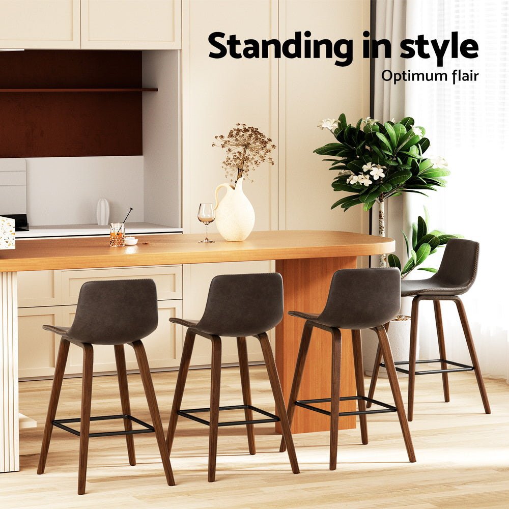 Bentwood Walnut PU Leather Bar Stools – Set of 4 - OZ Home Deals