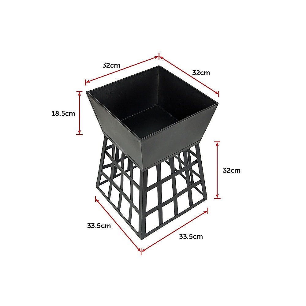 Black Fire Pit Square Log Patio Garden Heater Outdoor Table Top BBQ Camping - OZ Home Deals