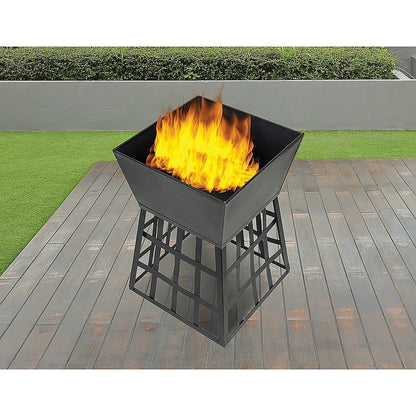 Black Fire Pit Square Log Patio Garden Heater Outdoor Table Top BBQ Camping - OZ Home Deals