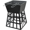 Black Fire Pit Square Log Patio Garden Heater Outdoor Table Top BBQ Camping - OZ Home Deals