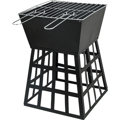 Black Fire Pit Square Log Patio Garden Heater Outdoor Table Top BBQ Camping - OZ Home Deals