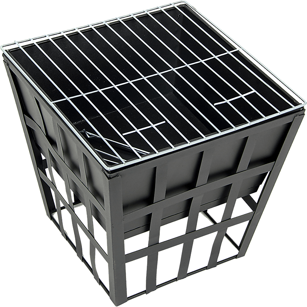 Black Fire Pit Square Log Patio Garden Heater Outdoor Table Top BBQ Camping - OZ Home Deals