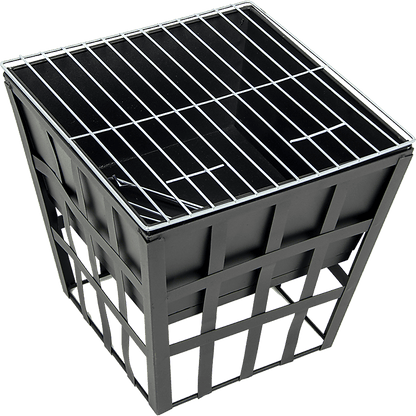 Black Fire Pit Square Log Patio Garden Heater Outdoor Table Top BBQ Camping - OZ Home Deals