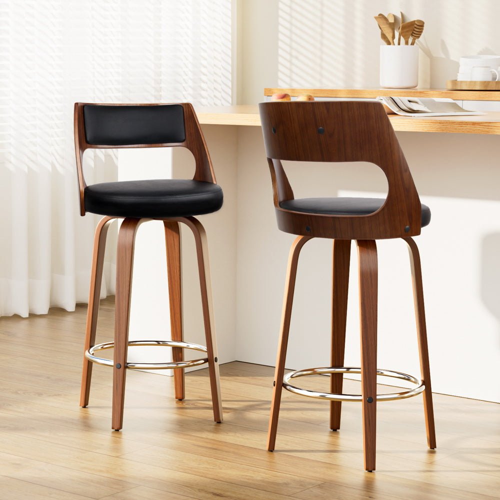 Bondi 2 - Piece PU Leather Rotating Bar Stools – Black - OZ Home Deals