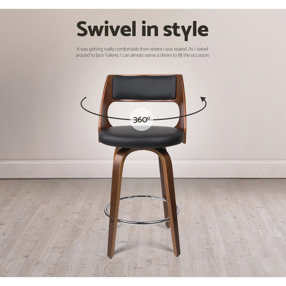 Bondi 2 - Piece PU Leather Rotating Bar Stools – Black - OZ Home Deals