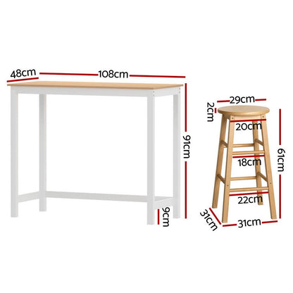 Byron 5-Piece Bar Table & Stools Set – Pine & Natural Beech Wood - OZ Home Deals
