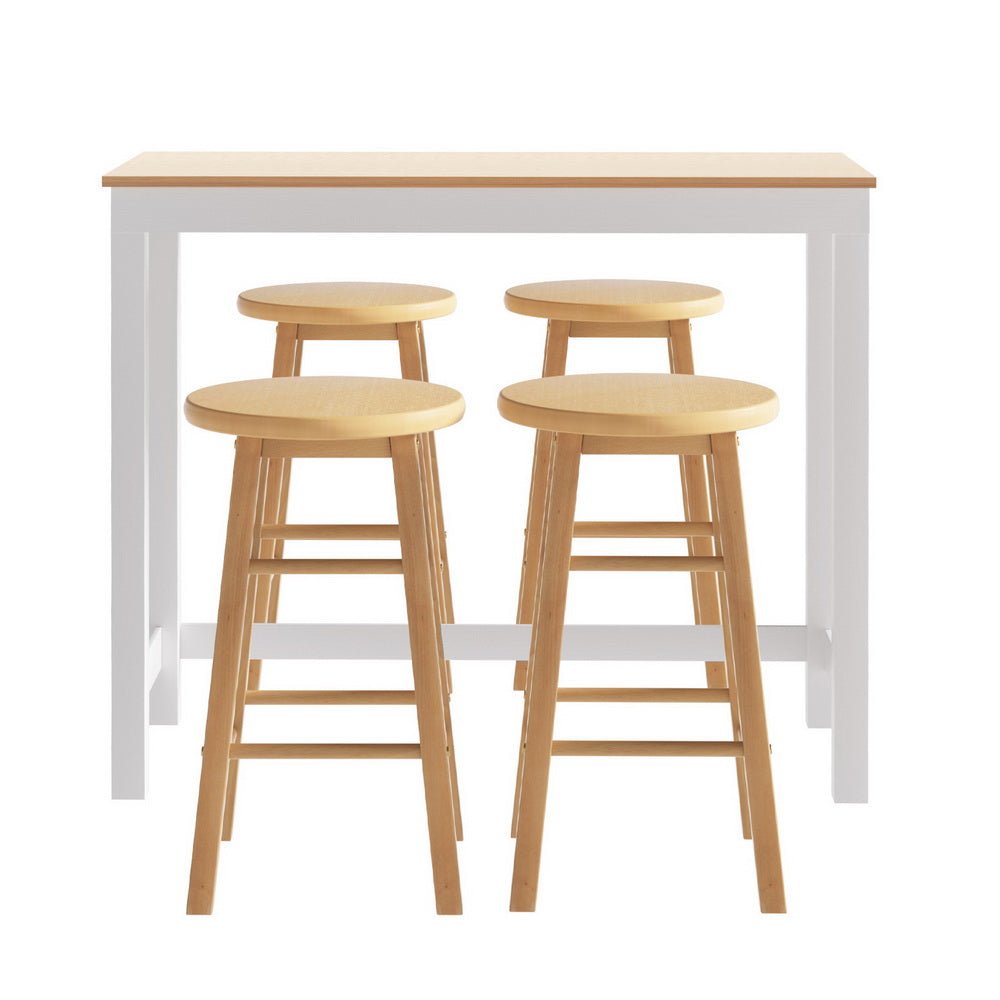 Byron 5-Piece Bar Table & Stools Set – Pine & Natural Beech Wood - OZ Home Deals