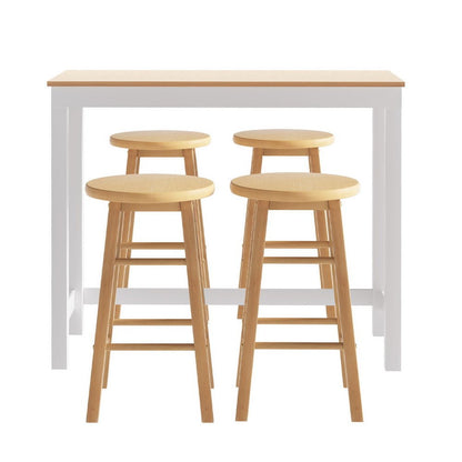 Byron 5-Piece Bar Table & Stools Set – Pine & Natural Beech Wood - OZ Home Deals