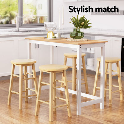 Byron 5-Piece Bar Table & Stools Set – Pine & Natural Beech Wood - OZ Home Deals