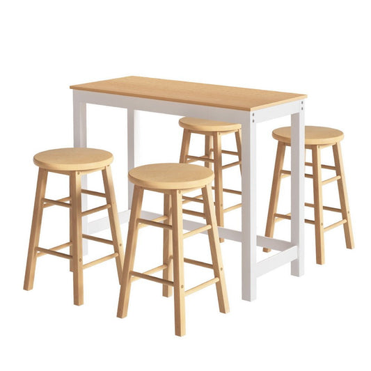 Byron 5-Piece Bar Table & Stools Set – Pine & Natural Beech Wood - OZ Home Deals
