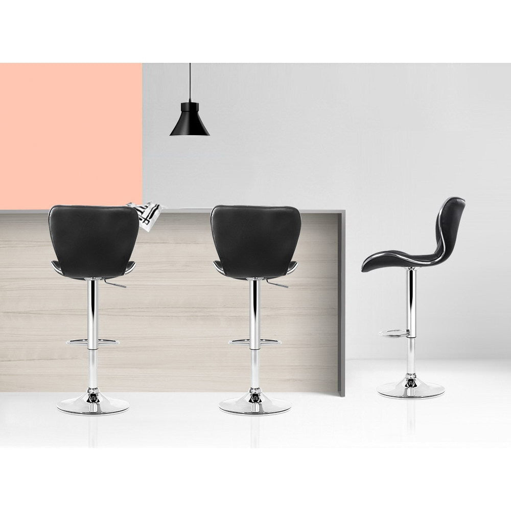 ChromeLift PU Leather Bar Stools – Set of 4 (Black) - OZ Home Deals