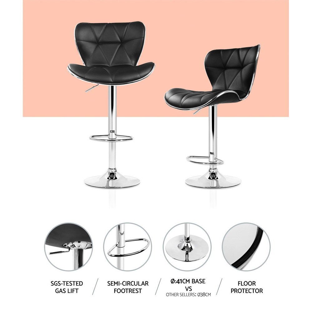 ChromeLift PU Leather Bar Stools – Set of 4 (Black) - OZ Home Deals