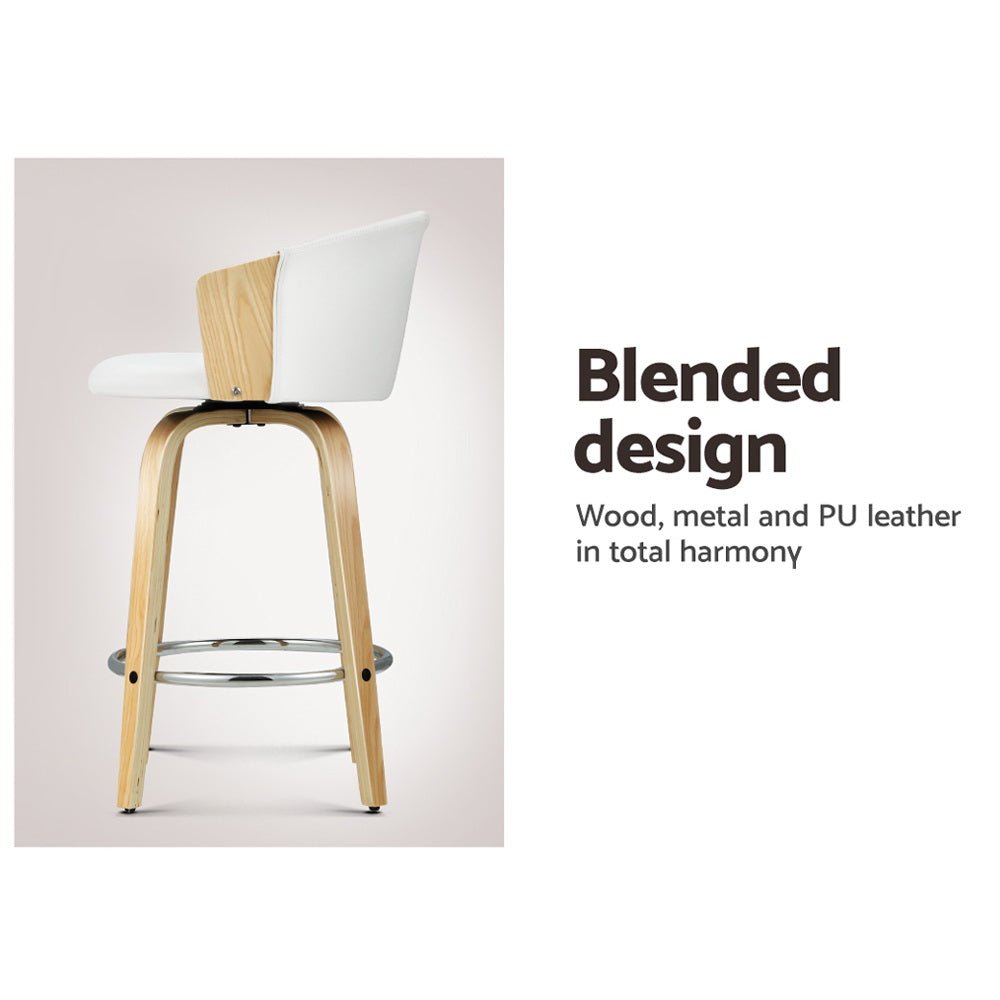 Coogee 2-Piece Bentwood Bar Stools – White PU Leather, 66cm - OZ Home Deals