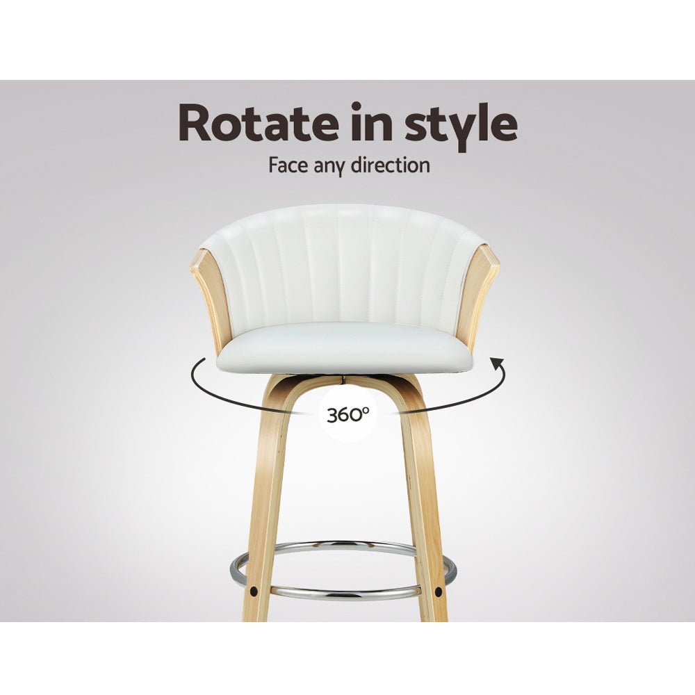 Coogee 2-Piece Bentwood Bar Stools – White PU Leather, 66cm - OZ Home Deals