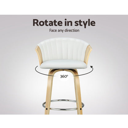 Coogee 2-Piece Bentwood Bar Stools – White PU Leather, 66cm - OZ Home Deals