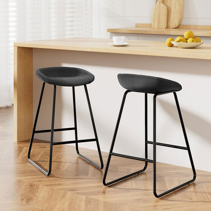 Everest PU Leather Bar Stools – Black Metal Frame, 65cm - OZ Home Deals