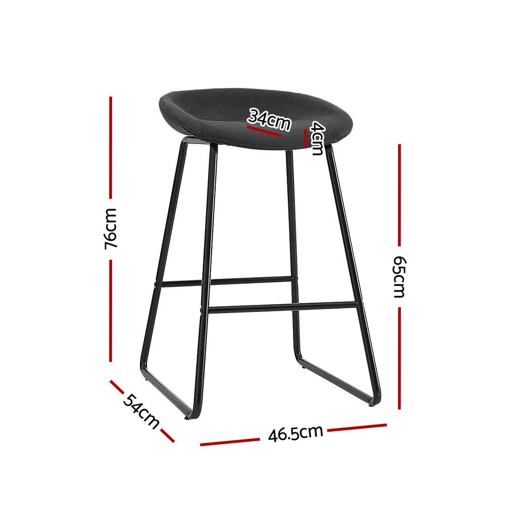 Everest PU Leather Bar Stools – Black Metal Frame, 65cm - OZ Home Deals