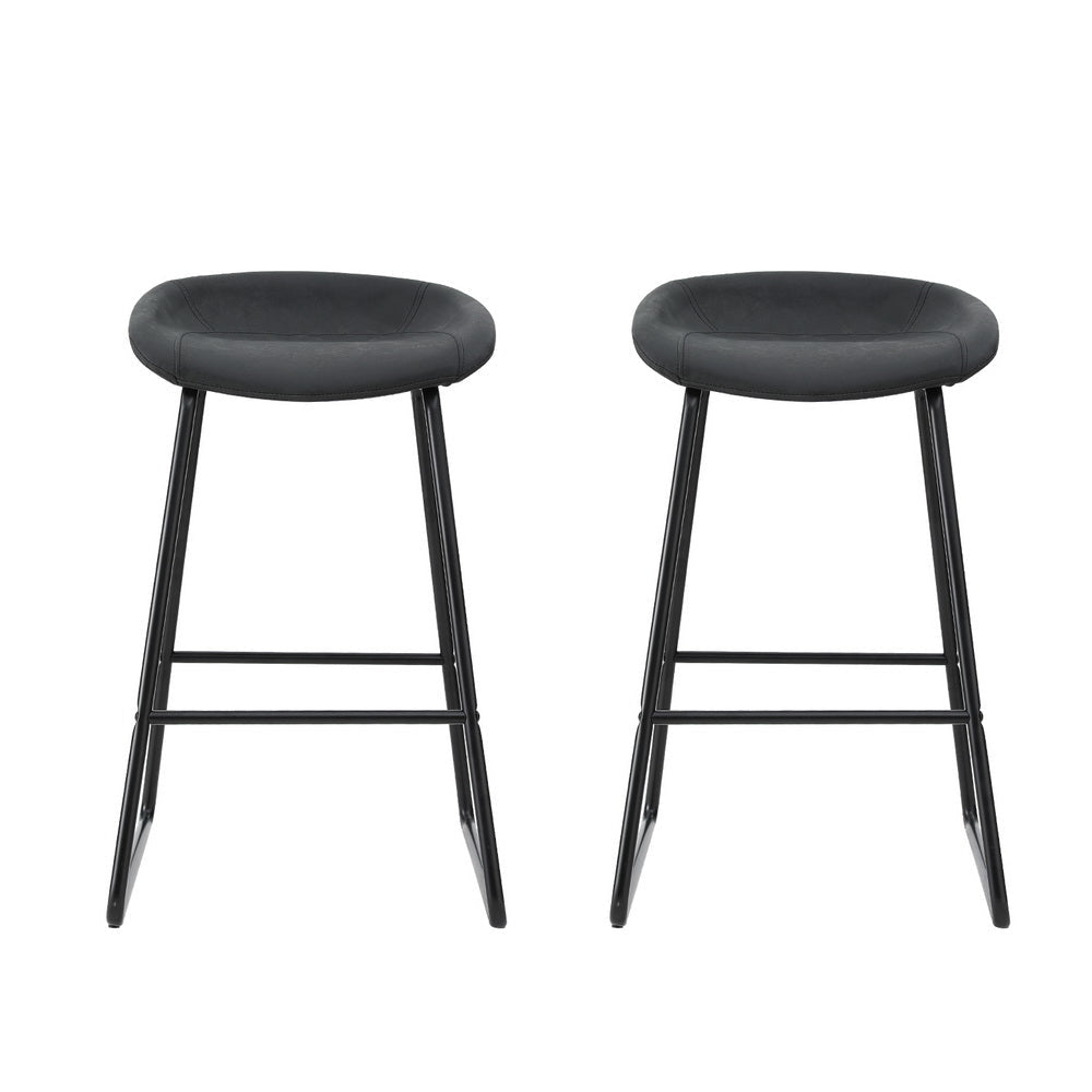 Everest PU Leather Bar Stools – Black Metal Frame, 65cm - OZ Home Deals